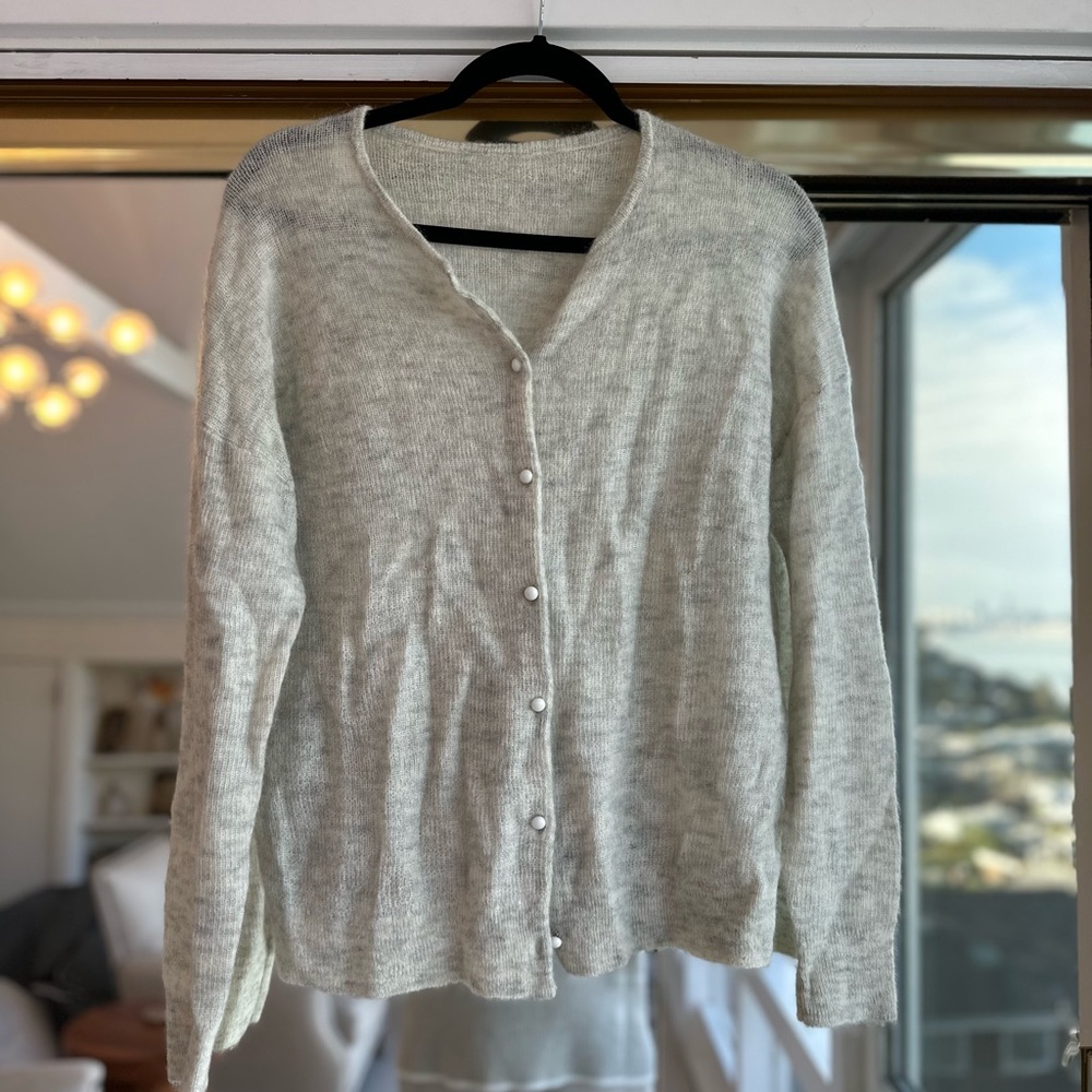 Wilfred’s Cream / Grey Button-Up Sweater with cute buttons